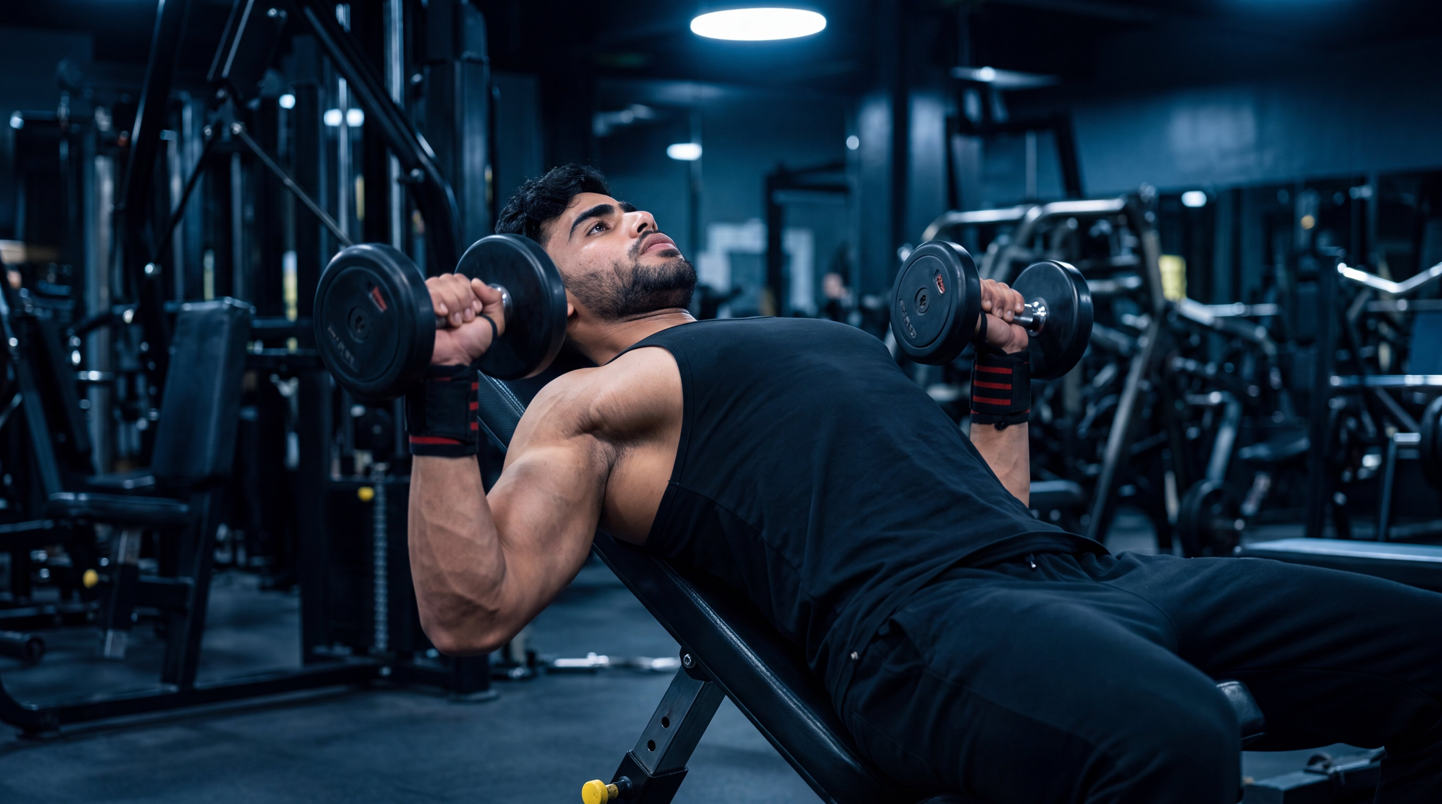 Athlete performing an incline dumbbell press